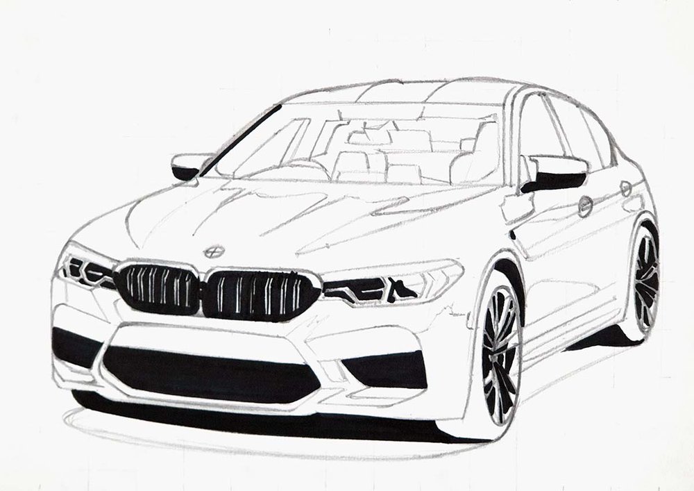 How To Draw A BMW M5 Competition - Realistic Step-By-Step Tutorial